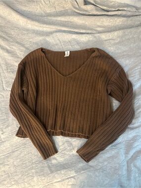 Abound Brown Ribbed V-Neck Sweater